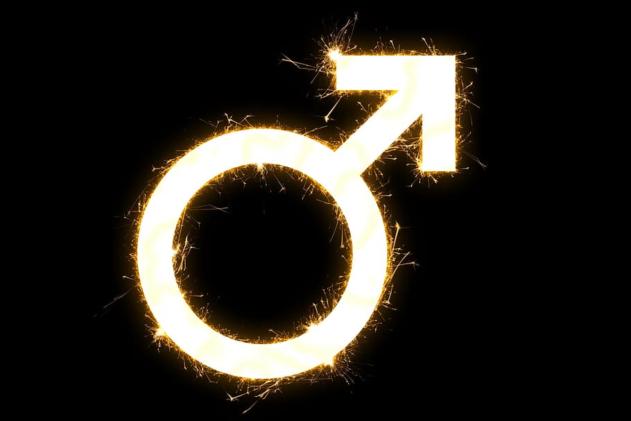 gender, symbol, female, male, illuminated, glowing, night, long exposure, text, motion