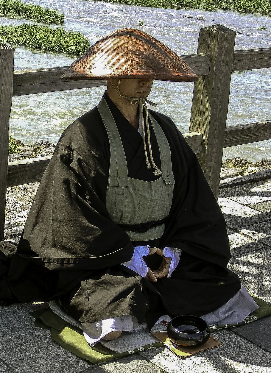 waiting, offerings, kyoto, japan, Monk, Kyoto, Japan, male, people, priest, public domain