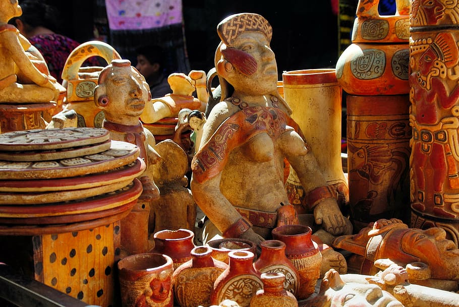 guatemela, market, statues, trinkets, ceramic, maya, cultures, asia, religion, buddhism