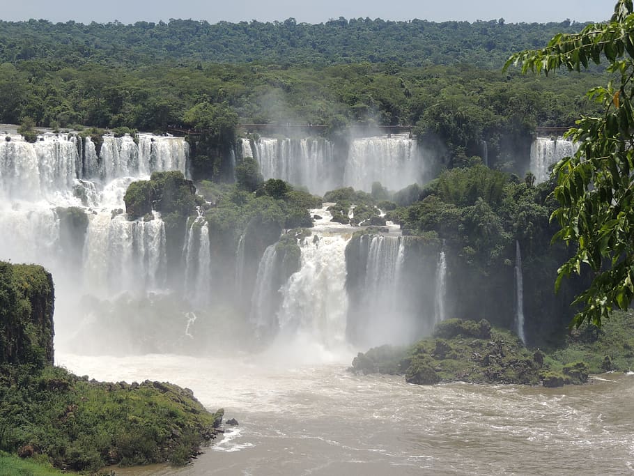 waterfalls landscape, iguazu, brazil, falls, nature, america, travel, tropical, iguacu, river