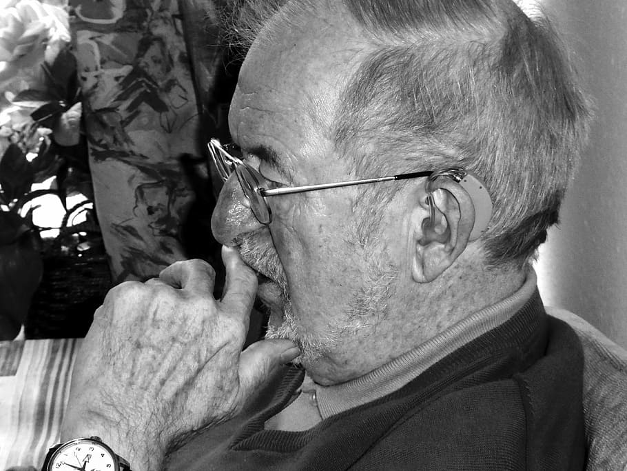 old man, grandpa, retirement, black and white, person, recover, think, portrait, senior adult, headshot