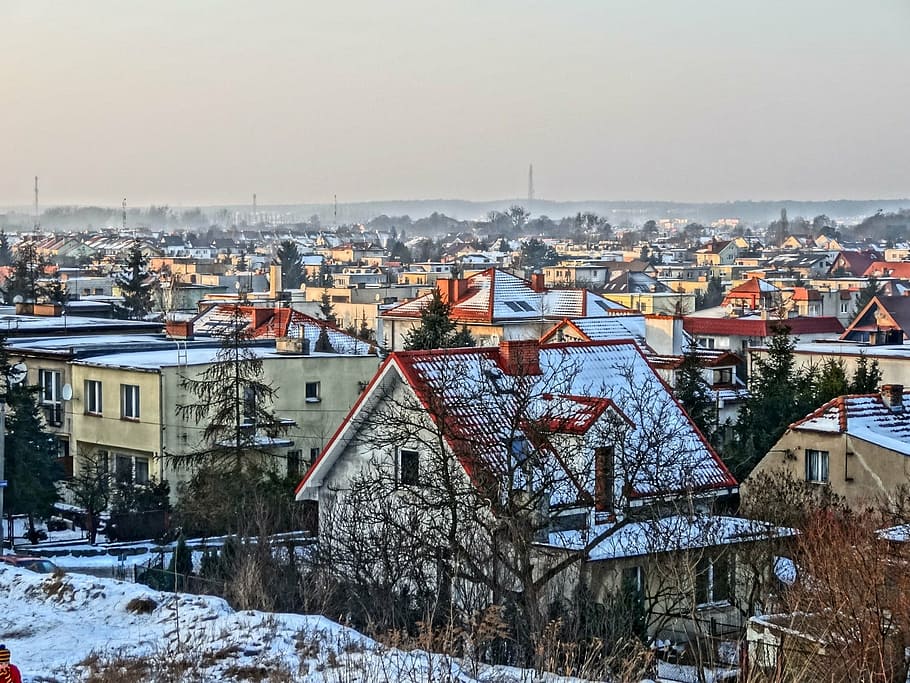 bydgoszcz, view, panorama, city, poland, winter, buildings, snow, houses, architecture