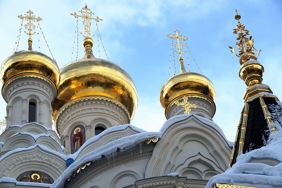 russo, ortodoxo, igreja, igreja ortodoxa russa, cúpula, dourado, radiante, brilho, construção, república tcheca