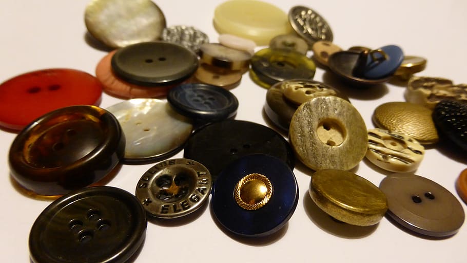 botones, recoger, hodge podge, dosis de botón, mercería, mezclado, colorido, bocina, plástico, metal