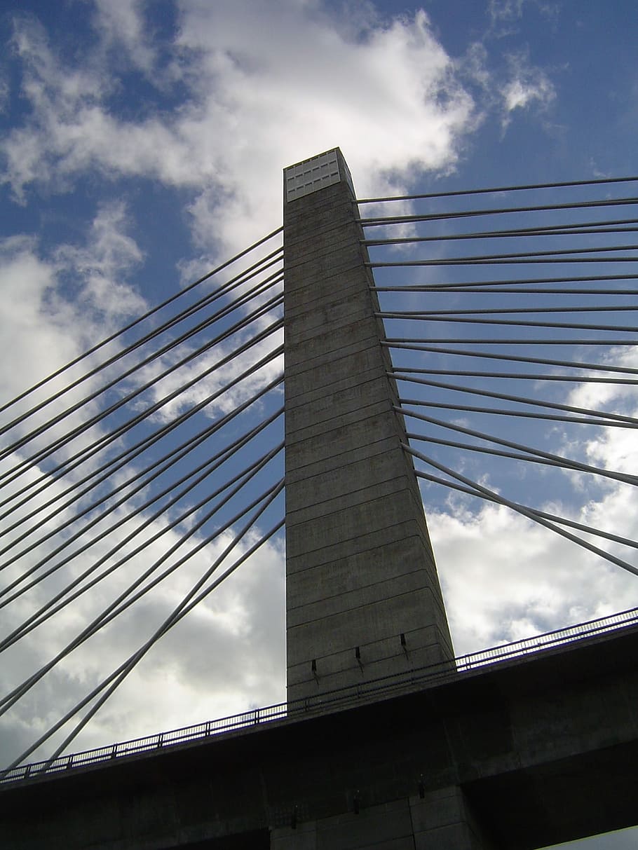 Cable-Stayed Bridge, Structure, bridge, construction, suspension, stayed, transportation, perspective, sky, clouds
