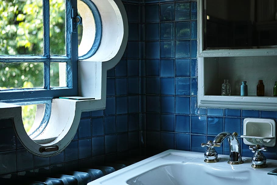 baño, ventanas, azul, equipamiento del hogar, habitación doméstica, hogar, lavabo, baño doméstico, interior, grifo