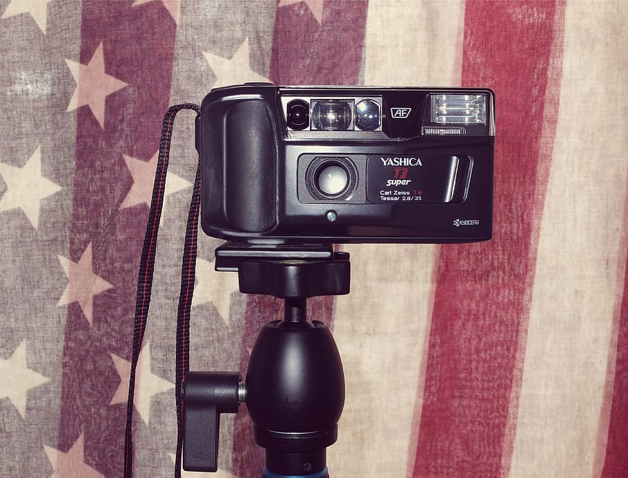 Câmera, Analógica, Yashica, Estados Unidos da América, Bandeira, Velho, EUA, nostalgia, câmera fotográfica, câmera antiga