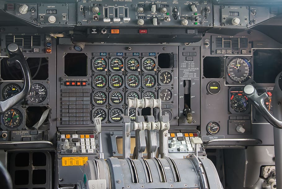 black, gray, cockpit, black and gray, fittings, aircraft, instruments, fly, aviation, machine