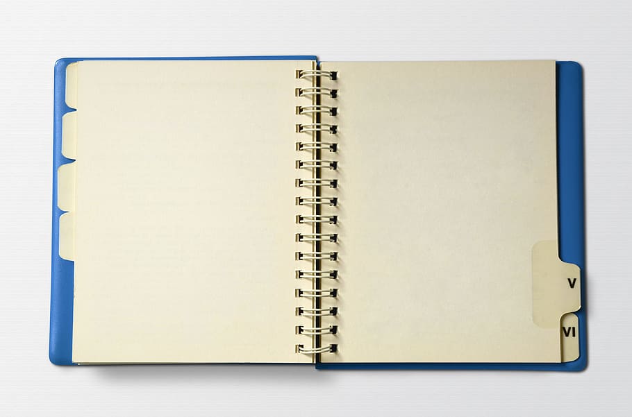 biru, putih, notebook spiral, notebook vintage, vintage, notebook, retro, kertas, 70-an, tujuh puluhan