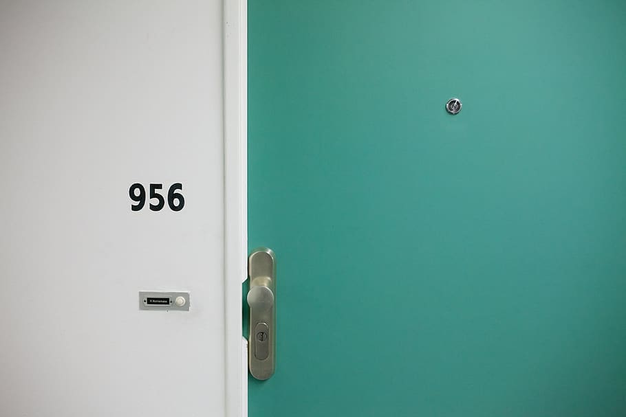wall, door, lock, white, number, metal, steel, entrance, green color, indoors