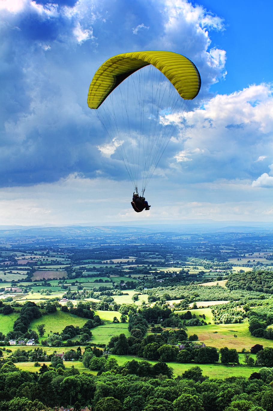 person, gliding, air, green, Paragliding, Parachute, Extreme, Sport, extreme, sport, sky