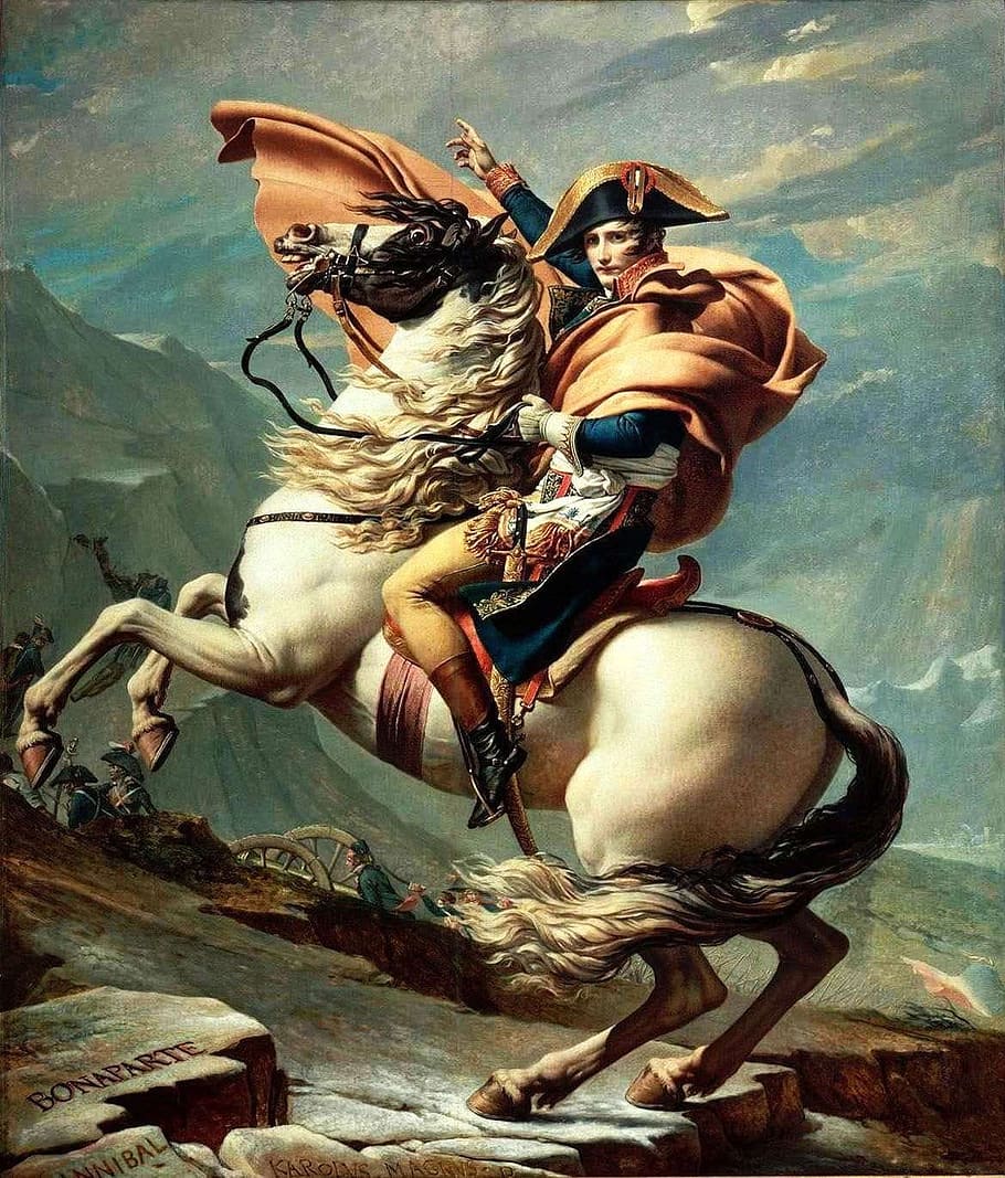 pintura, hombre, tradicional, traje, equitación, caballo, napoleón bonaparte, emperador, francia, reiter