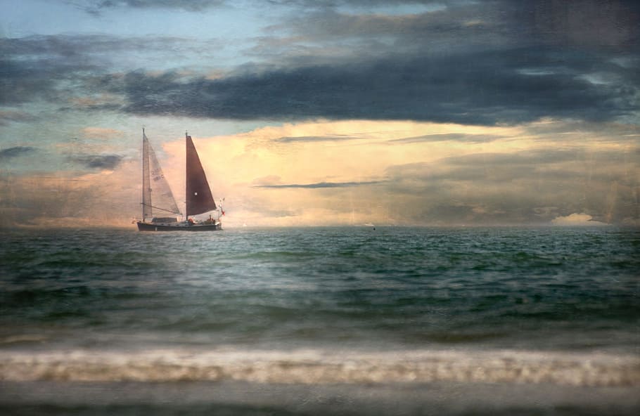 sail, boat, body, water, cloudy, sky, sea, sunset, travel, ocean