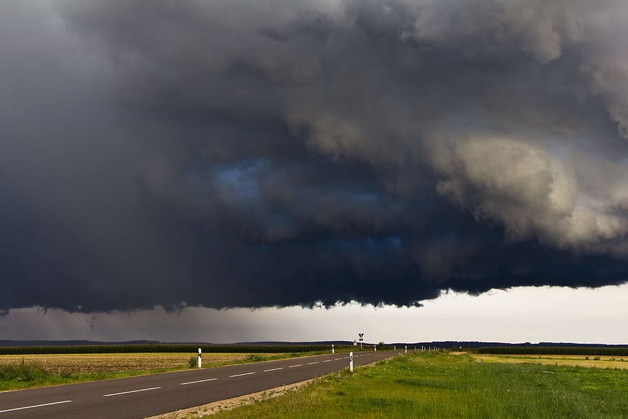 cumulonimbus, storm hunting, meteorology, thunderstorm, storm, back, road, leading edge, flat land, threatening