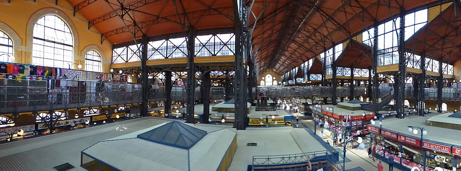budapest, great market hall, hungary, building, panorama, architecture, built structure, indoors, panoramic, day