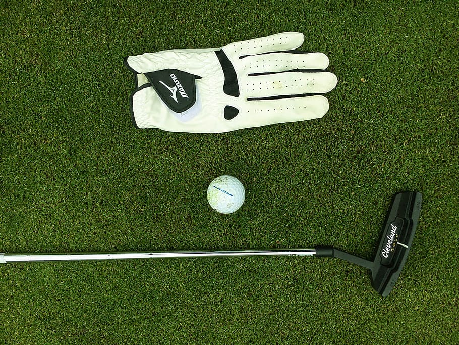 close, black, golf putter, white, unpaired, glove, photography, potter, Mizuno golf, golf gloves