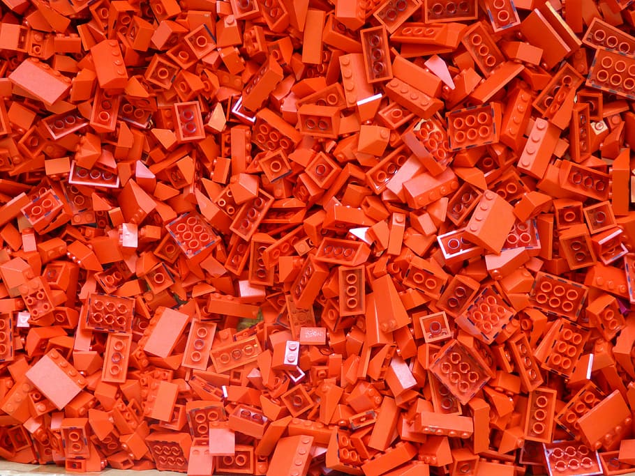 rojo, lote de juguetes de bloques de lego, lego, bloques de construcción, jugar, construir, para niños, gran grupo de objetos, fondos, fotograma completo