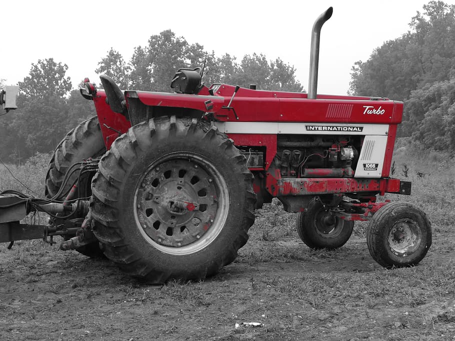 tractor, red, farm, farmer, land vehicle, transportation, mode of transportation, agricultural machinery, agricultural equipment, day