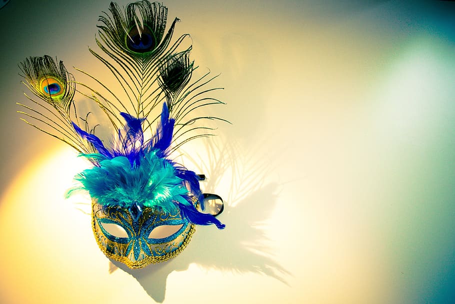 青, 緑, 孔雀の羽のデザインマスク, ベネチアンマスク, マスク, ベネチアン, カーニバル, 顔, 仮面舞踏会, 謎