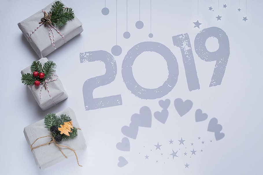 tiga, putih, kotak, panel, 2019, bertema, natal, hadiah, tahun baru, kado