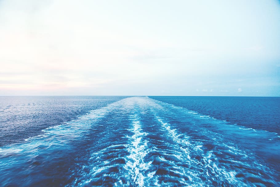 barco, água, oceano, mar, lago, azul, céu, verão, sol, horizonte