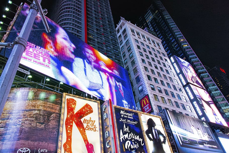 mcdonald's signage, times square, new york, manhattan, broadway, new york city, nyc, building, landmark, travel