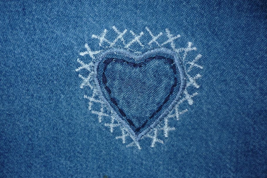 heart illustration, fabric, jeans, texture, cloth, material, clothing, fashion, heart, love