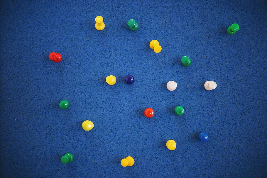 blue, cork board, bulletin board, pins, thumbtacks, business, multi colored, large group of objects, sport, variation
