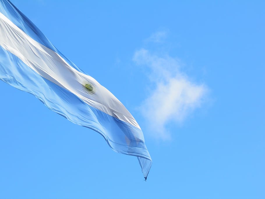 bandeira, argentina, dia, celeste, azul, céu, vista de ângulo baixo, ninguém, natureza, movimento