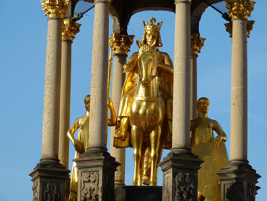 emperador, estatua, oro, magdeburgo, sajonia-anhalt, casco antiguo, monumento, reiter, caballo, históricamente