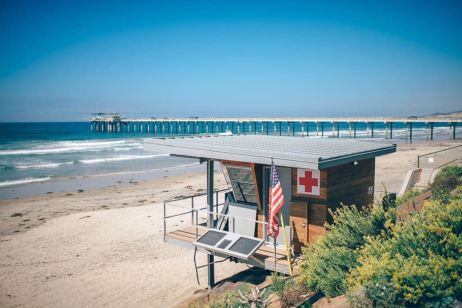 life guard station, san diego, california, Life Guard, Station, Beach, San Diego, California, landscape, ocean, public domain