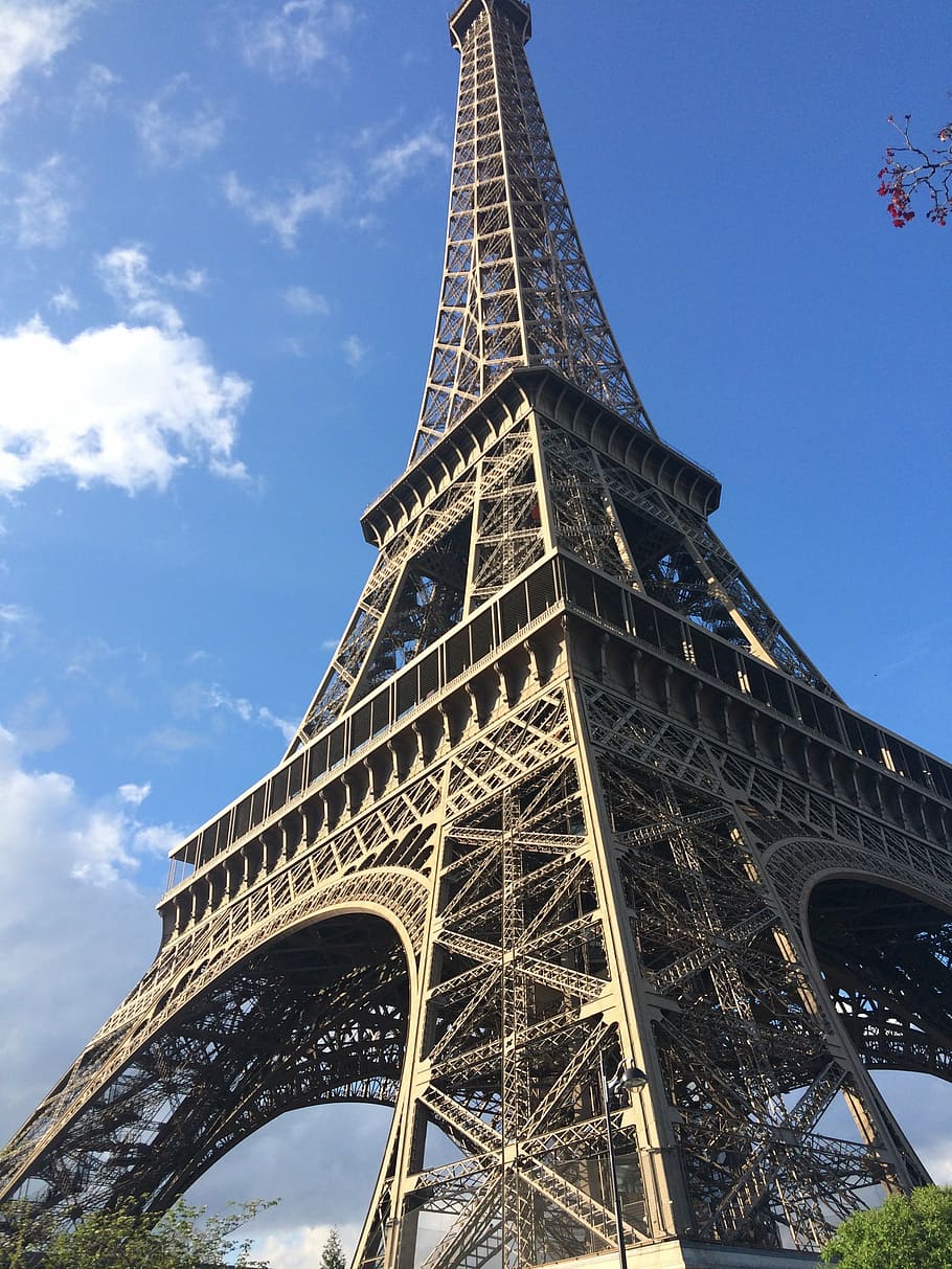 eiffel tower, paris, travel, france, reference point, architecture, sky, low angle view, tower, built structure