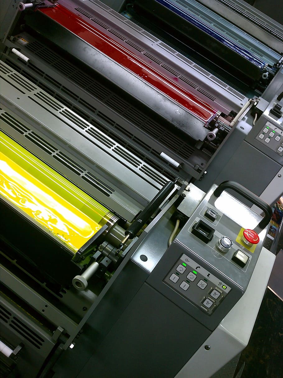 black, grey, tarpaulin printer, printing, colors, colorful, offset, press, print, technology
