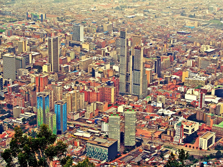antena, fotografía, edificios de la ciudad, Bogotá, Colombia, América Latina, ciudad, paisaje urbano, rascacielos, lleno de gente