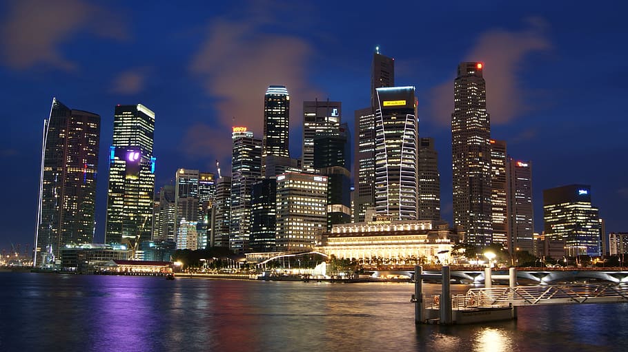 paisaje urbano de nueva york, Nueva York, paisaje urbano, singapur, noche, tarde, rascacielos, edificios, estructuras, horizonte