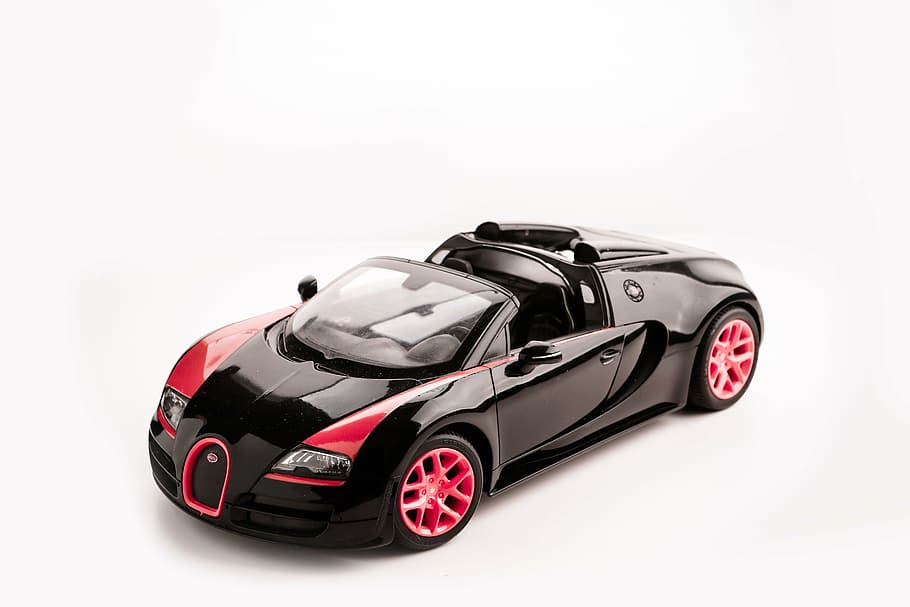black, red, coup plastic toy, mobil car, 2013 bugatti veyron, car, land Vehicle, sports Car, new, shiny