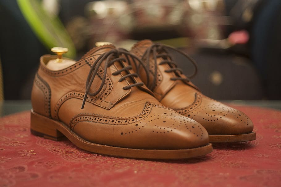pair, brown, leather wingtip loafers, wingtip, dress shoes, leather shoes, full grain, derby, formal, brogue