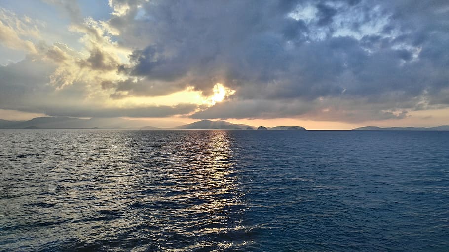 blue, sea, sunset, sunrise, koh samui, nature, islands, thailand, ocean, beauty in nature