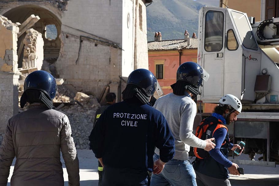 earthquake, earthquake italy, norcia, san bendetto norcia earthquake, earthquake norcia, law, police force, architecture, group of people, government
