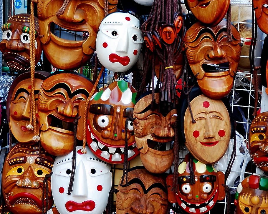 masks, wooden, carved, costume, design, carving, handmade, representation, for sale, market