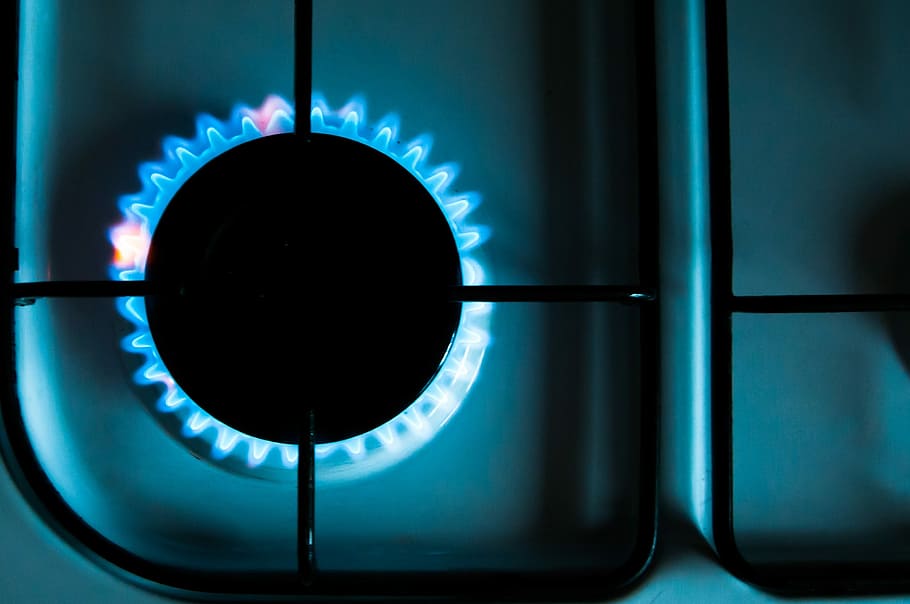 close-up photo, gas stove, fire, technology, no one, power, natural gas, equipment, background, danger