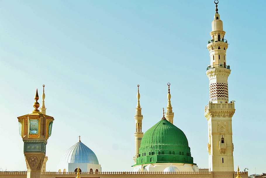 green, beige, painted, pointed, building, religious, muhammad, religion, islam, islamic