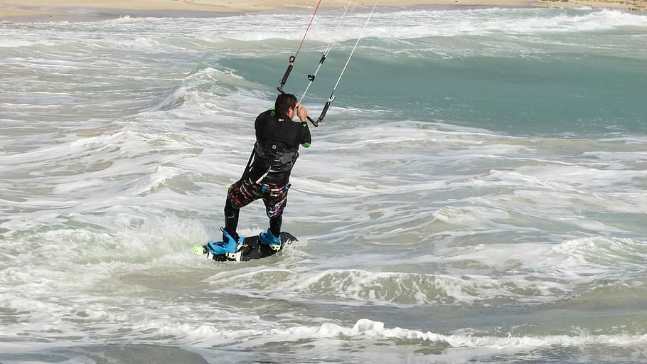 Kitesurf, esporte, mar, surf, extremo, surfista, conselho, vento, homem, diversão