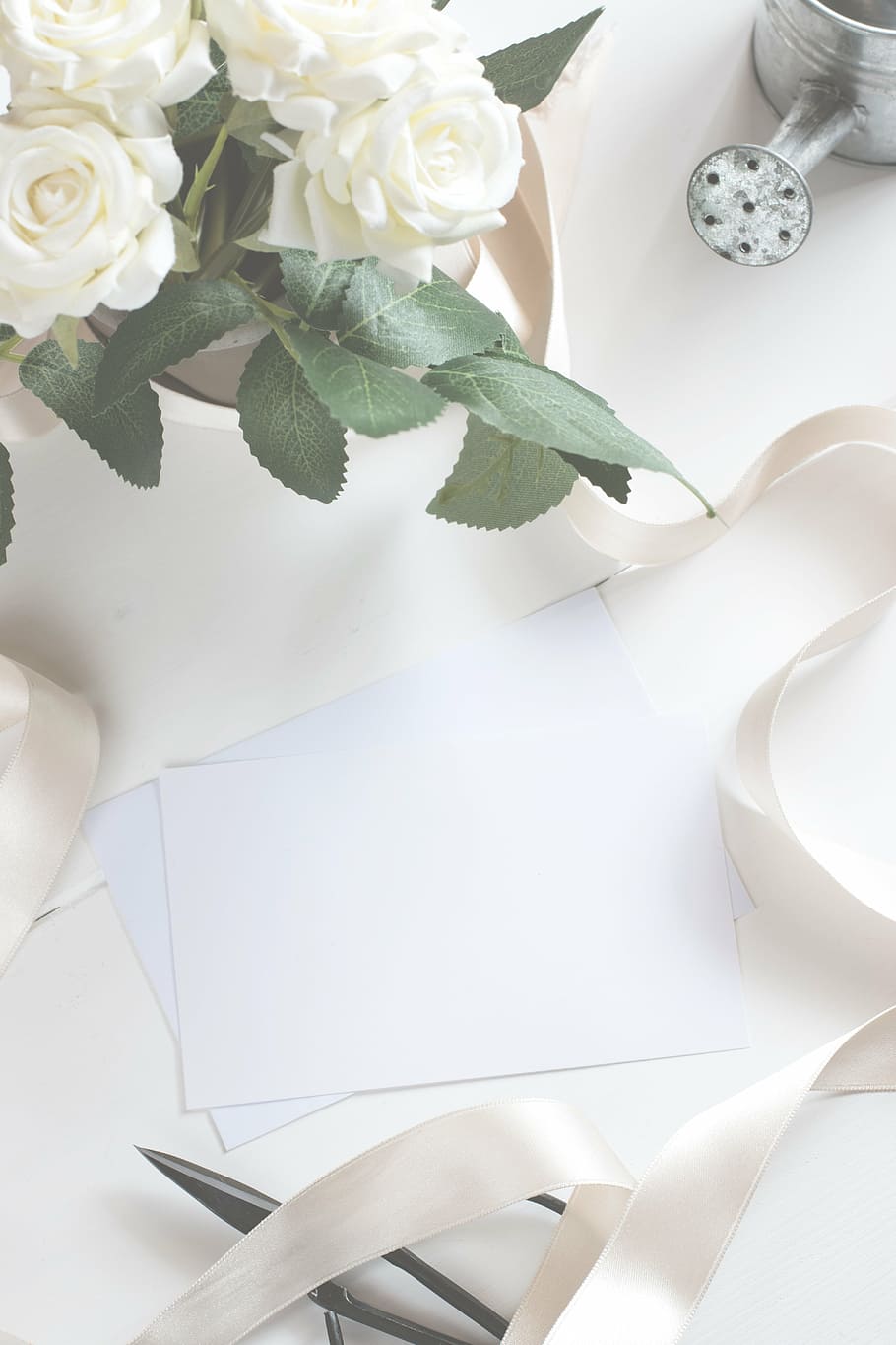 branco, papéis, mesa, ao lado, flores de pétalas, cartão postal, quadro, tela, lona, ​​cartão
