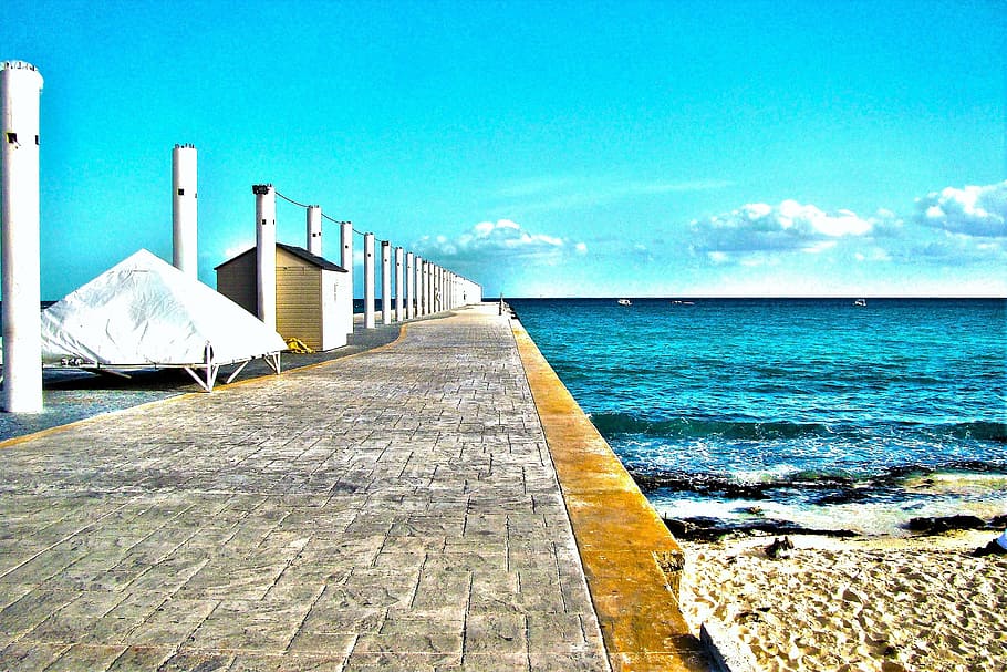 body, water, gray, concrete, pathway, Playa Del Carmen, Mexico, Spring, Beach, playa del carmen, mexico
