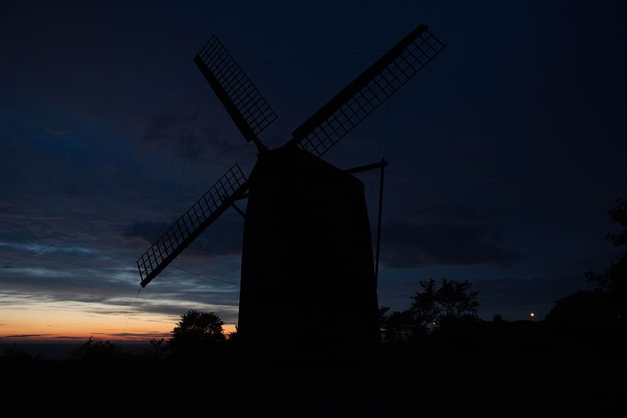 windmill, sunset, gotland, landscape, sky, nature, blue, old, summer, europe