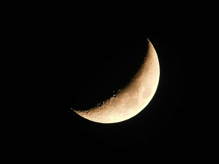 luna, luna creciente, media luna, astronomía, lunar, fase, cráteres, parcial, noche, espacio
