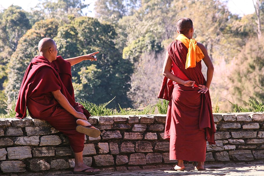 myanmar, monks, show, point, buddhism, monk, asia, wall, direction, two people