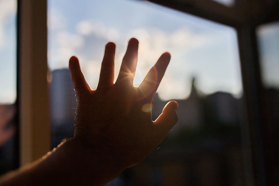 left person hand, sun rays, hands, shadow, silhouette, human hand, hand, human body part, sky, human finger