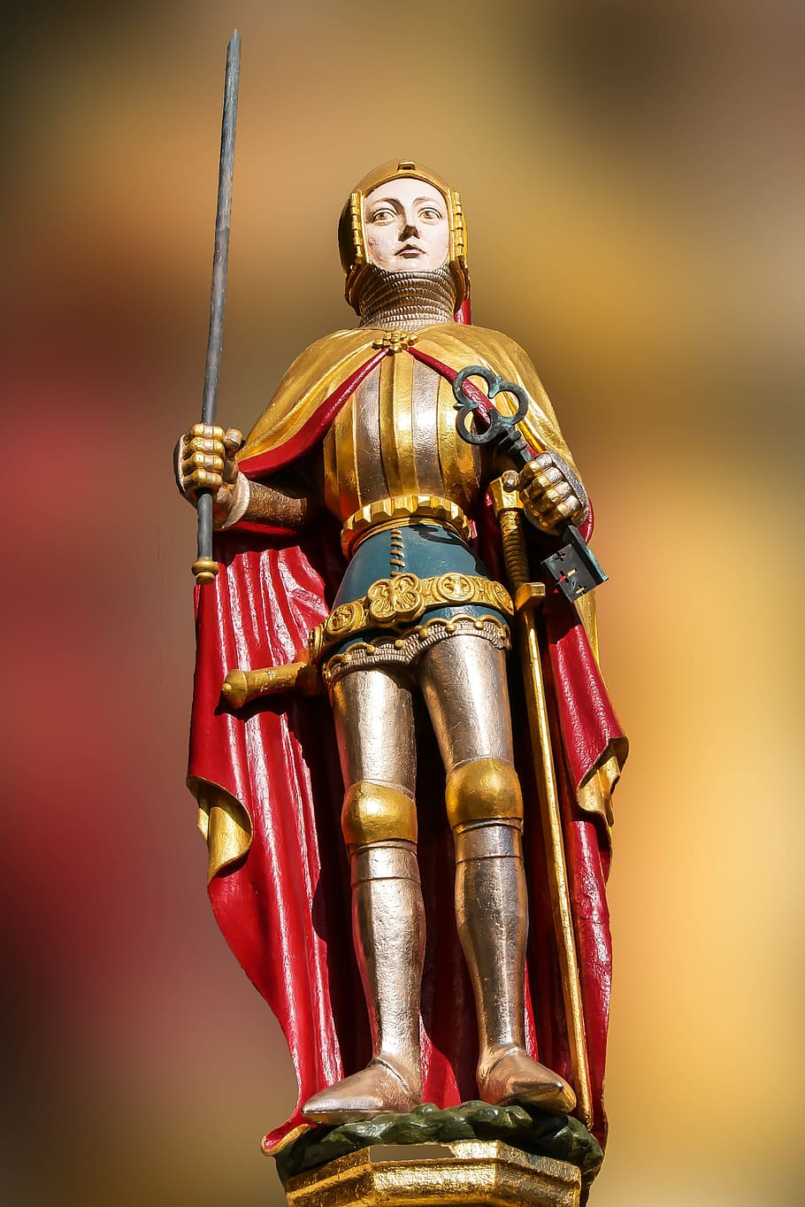 Arte, Figura, Estátua, Dourado, Bela fonte, Nuremberg, Idade média, Rei, Cavaleiro, Espada